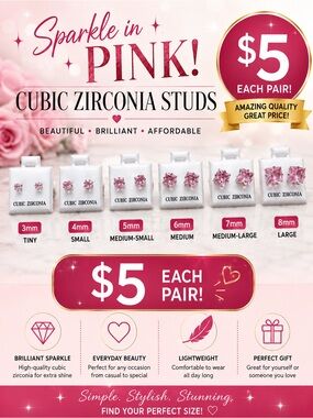 🩷. Sparkle in Pink Cubic Zirconia Stud Earrings - Pink